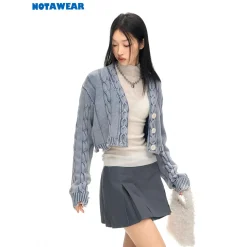 NotAwear Distressed Knitted Cardigan Wash Blue
