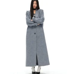 NotAwear Double Collar Oversize Silver Thread Woolen Coat Grey