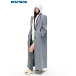 NotAwear Double Collar Oversize Silver Thread Woolen Coat Grey