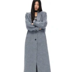 NotAwear Double Collar Oversize Silver Thread Woolen Coat Grey