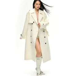 NotAwear Double-Breasted Woolen Long Coat White