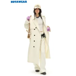 NotAwear Double-Breasted Woolen Long Coat White