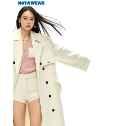 NotAwear Double-Breasted Woolen Long Coat White
