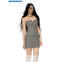 NotaWear Drawstring Chain Tweed Dress