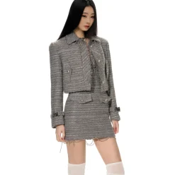 NotaWear Drawstring Chain Tweed Dress