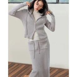 NotAwear Drawstring Knit Long Skirt Grey
