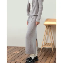 NotAwear Drawstring Knit Long Skirt Grey