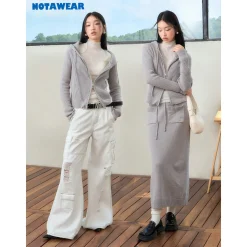NotAwear Drawstring Knit Long Skirt Grey