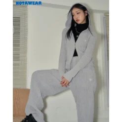 NotAwear Drawstring Wide-Leg Knit Pants Grey