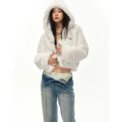 NotAwear Eco Rabbit Fur Cropped Hooded Jacket