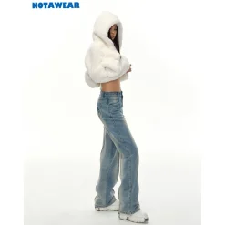 NotAwear Eco Rabbit Fur Cropped Hooded Jacket