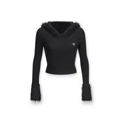 NotAwear Eco-Friendly Mink Hair Knit Hooded Top Black