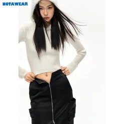 NotAwear Eco-Friendly Mink Hair Knit Hooded Top White