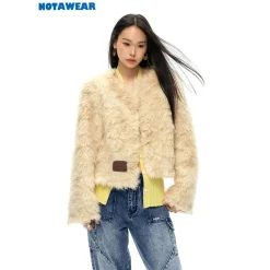 NotAwear Faux Curly Fur Jacket Khaki