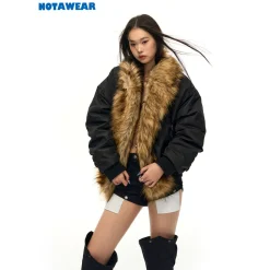 NotAwear Faux Fur Collar Bomber Jacket Black