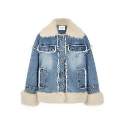 NotAwear Fleeced Patchwork Washed Denim Jacket