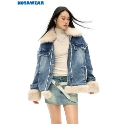 NotAwear Fleeced Patchwork Washed Denim Jacket