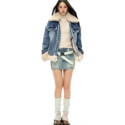 NotAwear Fleeced Patchwork Washed Denim Jacket