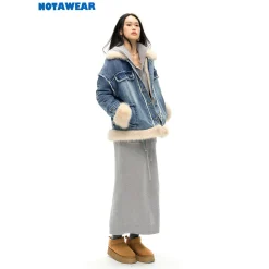 NotAwear Fleeced Patchwork Washed Denim Jacket