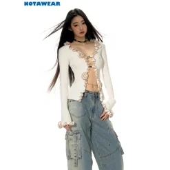 NotaWear French Flower Edge Cutting Knit Top
