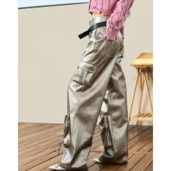NotAwear Glossy Leather Cargo Pants Sliver