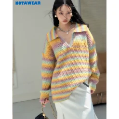NotAwear Gradient Colors V-Neck Oversized Woolen Sweater