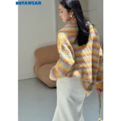 NotAwear Gradient Colors V-Neck Oversized Woolen Sweater