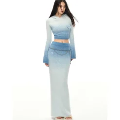 NotAwear Gradient Fuzzy Long Knit Skirt