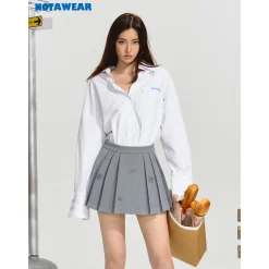 NotAwear Graffiti Logo Embroidered Pleated Skirt Grey