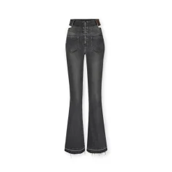 NotAwear High Waist Cutting Out Washed Bootcut Jeans Dark Grey