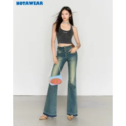 NotAwear High Waist Cutting Out Washed Bootcut Jeans