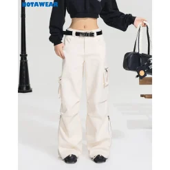 NotAwear High Waist Zipper Cargo Pants Cream