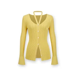 NotAwear Hollow Cutting Knit Cardigan Yellow