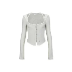 NotAwear Hollow Cutting Slim Knit Cardigan White