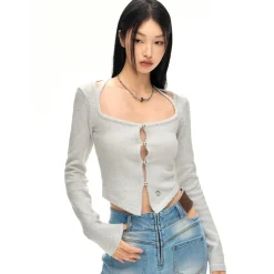 NotAwear Hollow Cutting Slim Knit Cardigan White