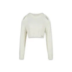 NotAwear Hollow Out Cutting Crop Knit Sweater White