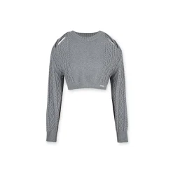 NotAwear Hollow Out Cutting Crop Knit Sweater Grey