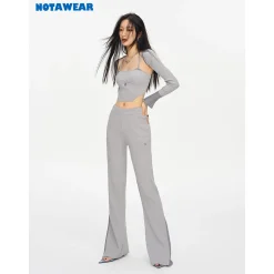 NotAwear Ice Silk Stretch Knitted Flare Pants Grey