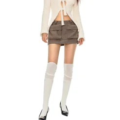 NotAwear Ivy Style Woolen Cargo Skirt Shorts Khaki