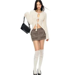 NotAwear Ivy Style Woolen Cargo Skirt Shorts Khaki