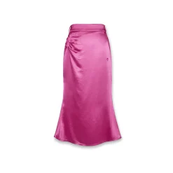 NotAwear Logo Embroidery Ripple Long Satin Skirt Rose Red