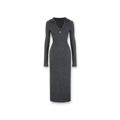 NotAwear Logo Embroidery Woolen Hooded Knit Dress Dark Grey