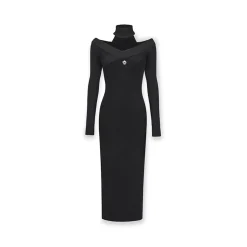 NotAwear Logo Embroidery Woolen Knit Off-Shoulder Dress