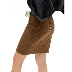 NotAwear Logo Embroidery Twisted Knit Skirt Brown