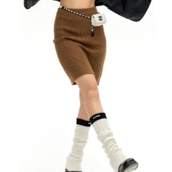 NotAwear Logo Embroidery Twisted Knit Skirt Brown