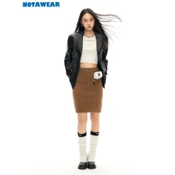 NotAwear Logo Embroidery Twisted Knit Skirt Brown