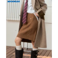 NotAwear Logo Embroidery Twisted Knit Skirt Brown