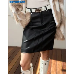 NotAwear Matte Elasticity Leather Skirt Black