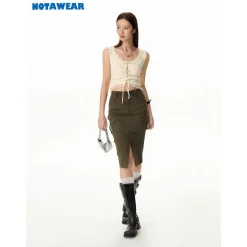 NotAwear Pocket Cargo Denim Split Long Skirt