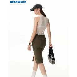 NotAwear Pocket Cargo Denim Split Long Skirt